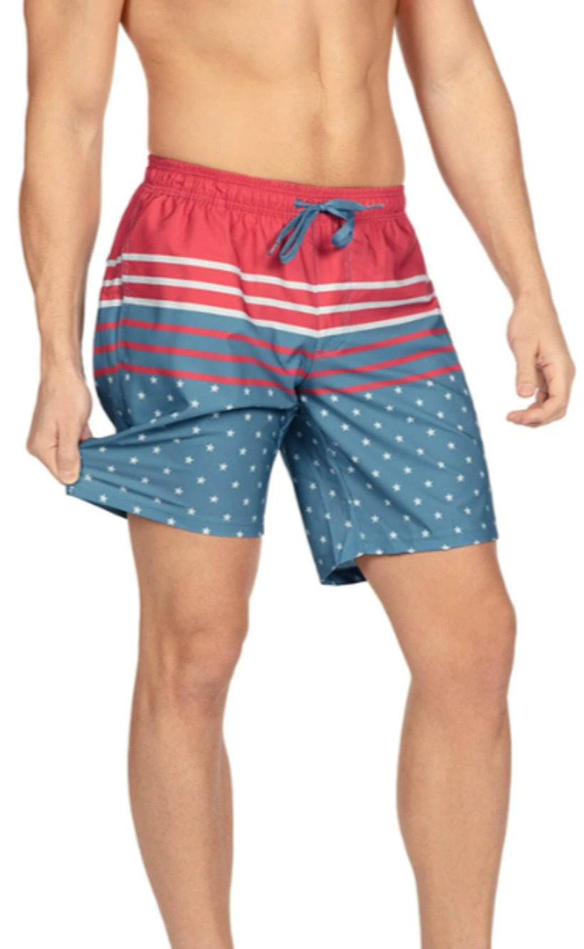 Tipsy Elves Men's Freedom's Calling Swim Trunks XXL Patriotic USA Flag Shorts
